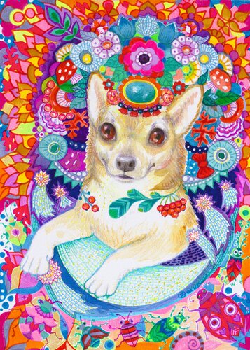 Magic chihuahua van Oxana Zaika, Werk op papier te koop op Singulart