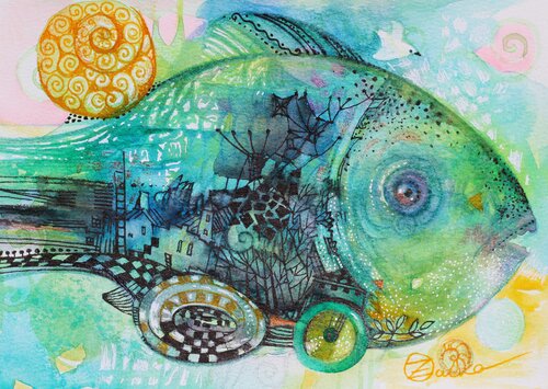 Poisson. van Oxana Zaika, Werk op papier te koop op Singulart