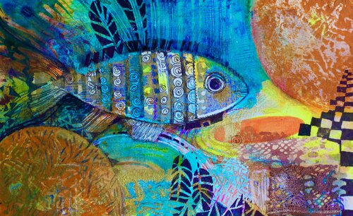 Poisson blue van Oxana Zaika, Werk op papier te koop op Singulart
