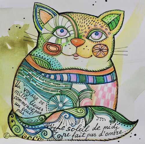 chat proverbe 1 van Oxana Zaika, Werk op papier te koop op Singulart