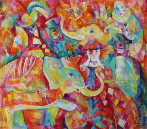 Carnaval avec des elephants van Oxana Zaika, Werk op papier te koop op Singulart