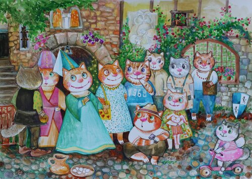 La fête médiévale de Pérouges di Oxana Zaika, Pittura in vendita su Singulart