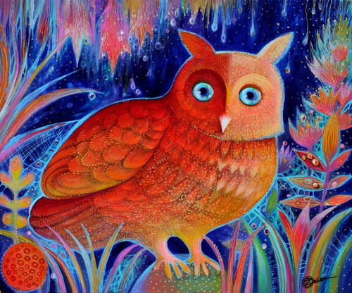 Chouette rouge di Oxana Zaika, Pittura in vendita su Singulart