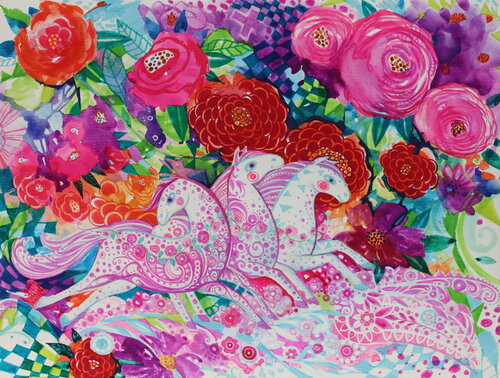 3 chevaux blanc-neige... van Oxana Zaika, Werk op papier te koop op Singulart