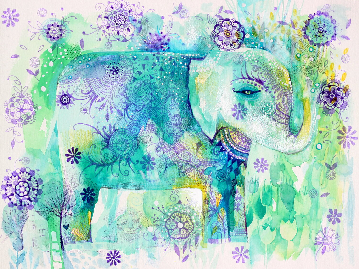Rêve d'éléphant Oxana Zaika Werk auf Papier zu verkaufen