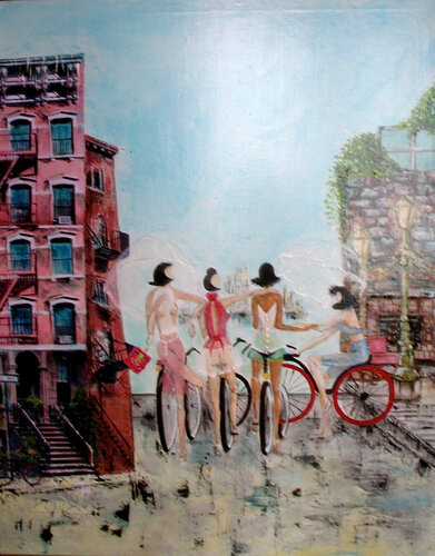 “ RED BIKES " by Frédérique Lombard Morel, 油畫 for Sale on Singulart