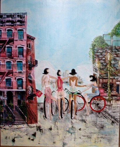 “” Red BIKE " by Frédérique Lombard Morel, 油畫 for Sale on Singulart