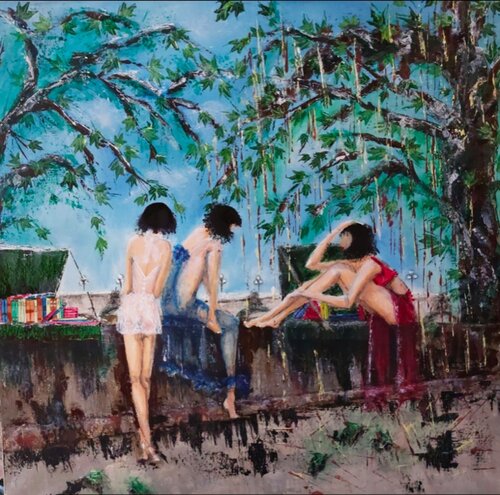 " LE BOUQUINISTE CACHÉ " van Frédérique Lombard Morel, Schilderij te koop op Singulart