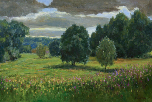 Before The Storm. The July Day. Original Summer Sunny Oil Painting by Nikolay Dmitriev, Painting for Sale on Singulart