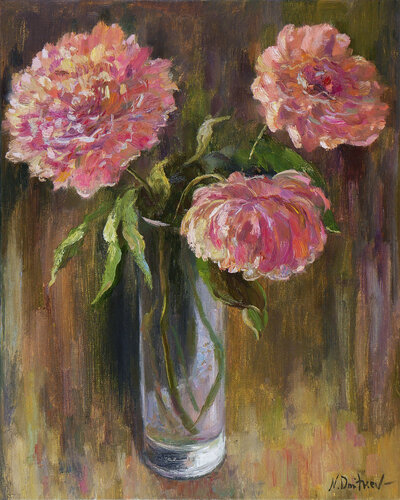 Peonies In Vase - peonies painting di Nikolay Dmitriev, Pittura in vendita su Singulart