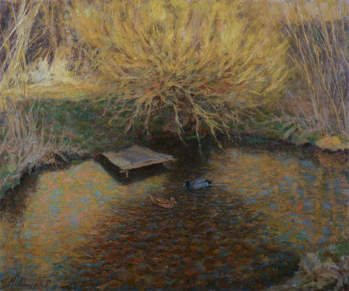 The Golden Evening. Spring River - river landscape painting van Nikolay Dmitriev, Schilderij te koop op Singulart