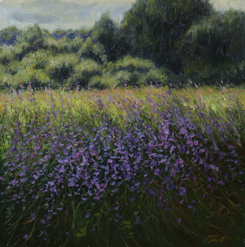 The Landscape With the Bellflowers di Nikolay Dmitriev, Pittura in vendita su Singulart