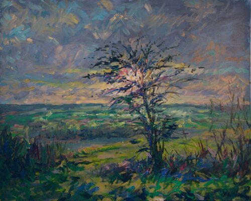 Winter sunset over Bonby. N. Lincs van Peter Wood, Schilderij te koop op Singulart