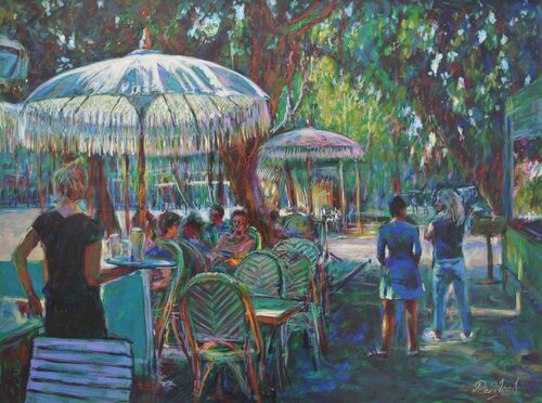 Secrets series 4 - 2021 - No 5 - Street bar Porquerolles von Peter Wood, Malerei kaufen auf Singulart