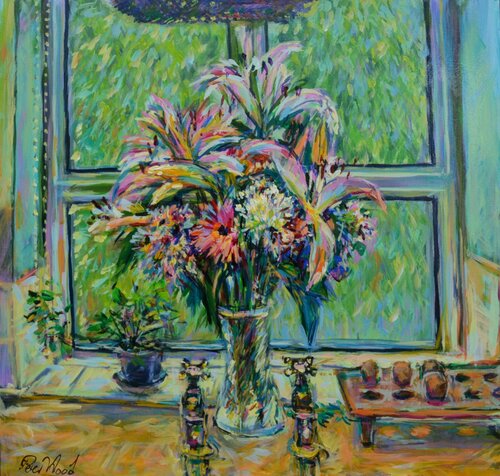 Flowers at the cottage sink. von Peter Wood, Malerei kaufen auf Singulart