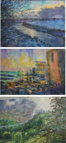 1. x 3 works Lincs snow watercolour pastel. Egypt watercolour. Lake district watercolour . de Peter Wood, Obra en papel a la venta en Singulart