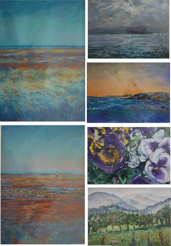 3. x 6 works. Beach study 1 pastel. Beach study 2 pastel. Loch Lomond pastel. Beach sunset pastel. Pansies watercolour. Lake distric watercolour. von Peter Wood, Werk auf Papier kaufen auf Singulart