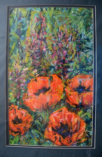 12 Poppies. Acrylic inks and pastels von Peter Wood, Werk auf Papier kaufen auf Singulart