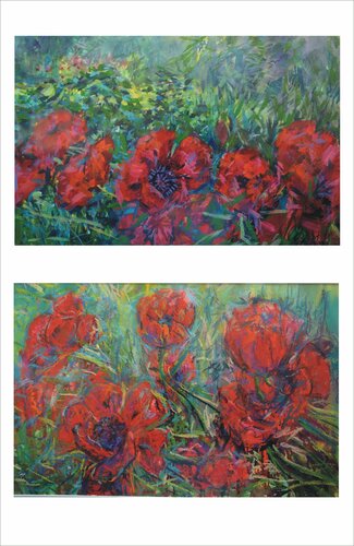 15 x 2.Poppies. Water. Acrylic ink & pastels. 20 x 29 von Peter Wood, Werk auf Papier kaufen auf Singulart