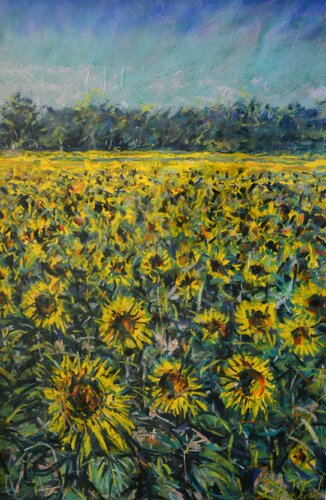 17. French Sunflowers. Pastel. von Peter Wood, Werk auf Papier kaufen auf Singulart