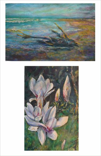 19. X 2  Beachwalk & Magnolia. Pastels & watercolour 20” x 29” von Peter Wood, Werk auf Papier kaufen auf Singulart