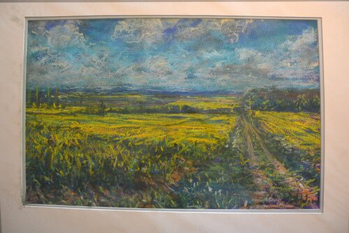 26. Rape fields near Worlaby, Lincs. Pastels. von Peter Wood, Werk auf Papier kaufen auf Singulart