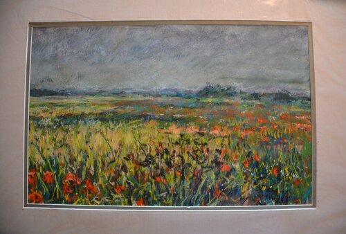 34. North Lincs. poppy field. Pastels. von Peter Wood, Werk auf Papier kaufen auf Singulart