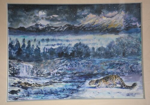 43. Snow Leopard. Watercolour. von Peter Wood, Werk auf Papier kaufen auf Singulart
