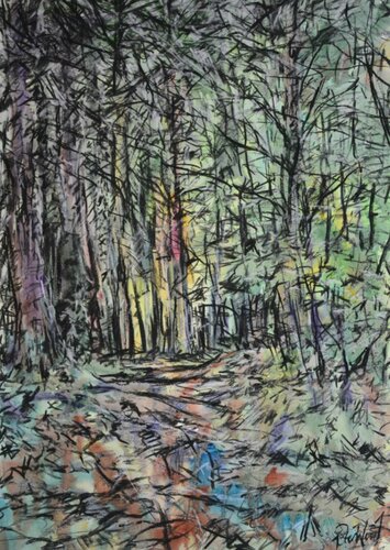 47. Woodland walk by the Creuse. Watercolour, charcoal & chalk. von Peter Wood, Werk auf Papier kaufen auf Singulart