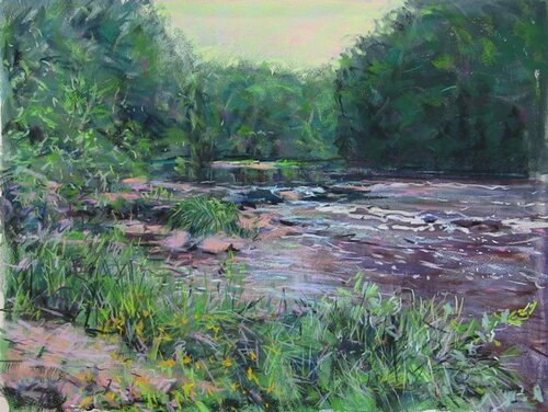 53. Confluence of the Creuse, Fresselines. Pastel. von Peter Wood, Werk auf Papier kaufen auf Singulart