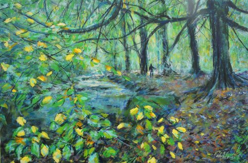Dales woodland river. von Peter Wood, Malerei kaufen auf Singulart