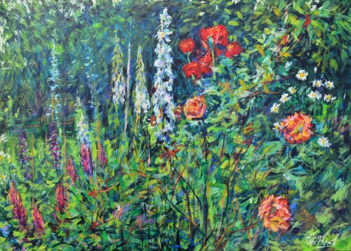 Summer garden 1. 2022 di Peter Wood, Pittura in vendita su Singulart