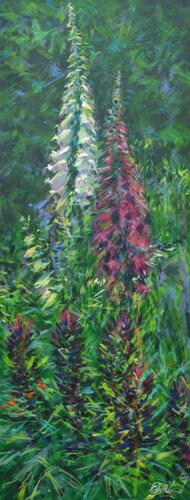 Foxgloves & Lupins en plein air. von Peter Wood, Malerei kaufen auf Singulart