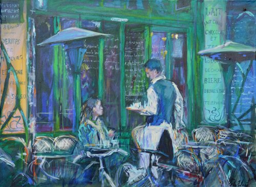 The green Cafe by Peter Wood, Painting for Sale on Singulart