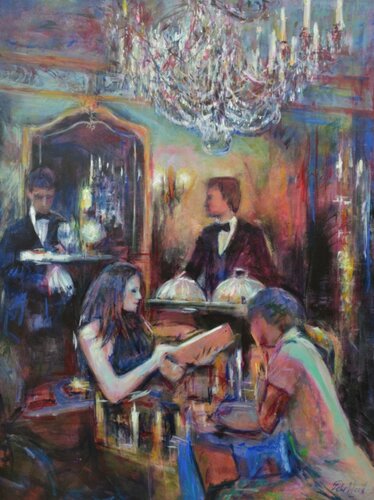 Secrets 32 An excellent menu van Peter Wood, Schilderij te koop op Singulart