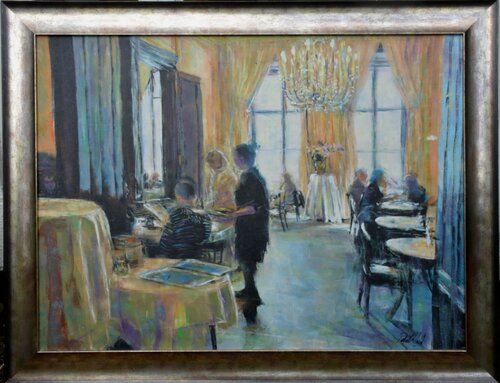 2022 2 Tea Room Vienna. 30 x 42 framed von Peter Wood, Malerei kaufen auf Singulart
