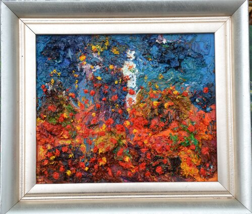 2022 1 Poppies & marigolds 14 x 16 von Peter Wood, Malerei kaufen auf Singulart