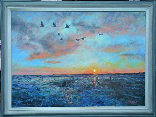 2022 1 Sunrise geese 24 x 32 x2 by Peter Wood, Painting for Sale on Singulart