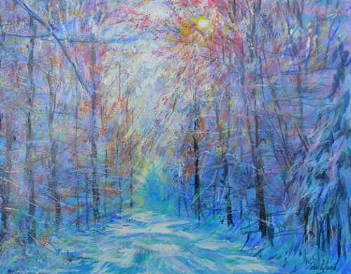 Winter sunset 16 x 20 van Peter Wood, Schilderij te koop op Singulart