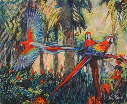 Jungle Parrots von Peter Wood, Malerei kaufen auf Singulart