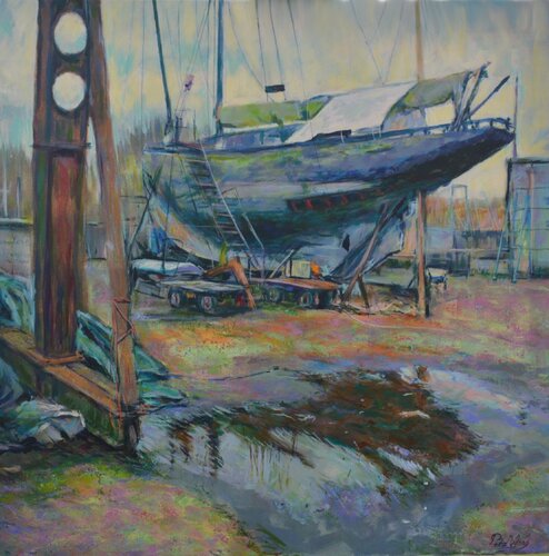 Renovation at Barton boatyard van Peter Wood, Schilderij te koop op Singulart