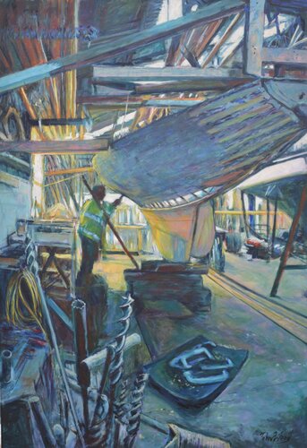 Working on the hull - Barton Boatyard van Peter Wood, Schilderij te koop op Singulart