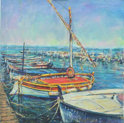 Provence fishing boats van Peter Wood, Schilderij te koop op Singulart