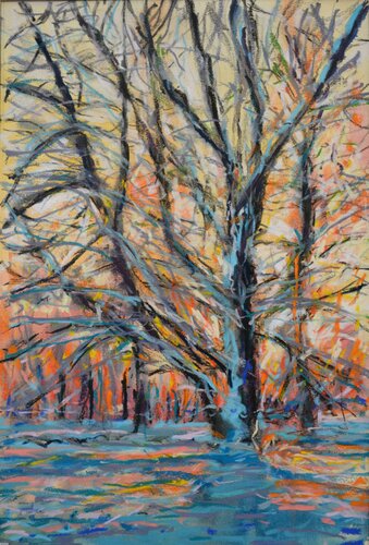 Sunset behind laced branches de Peter Wood, Pintura a la venta en Singulart