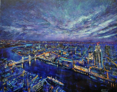 Dawn over the Thames di Peter Wood, Pittura in vendita su Singulart