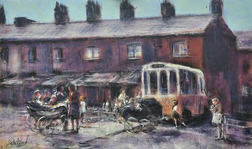 Ice cream van chimes di Peter Wood, Pittura in vendita su Singulart