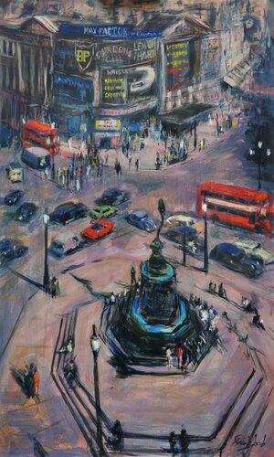 Piccadilly Circus by Peter Wood, 회화 for Sale on Singulart