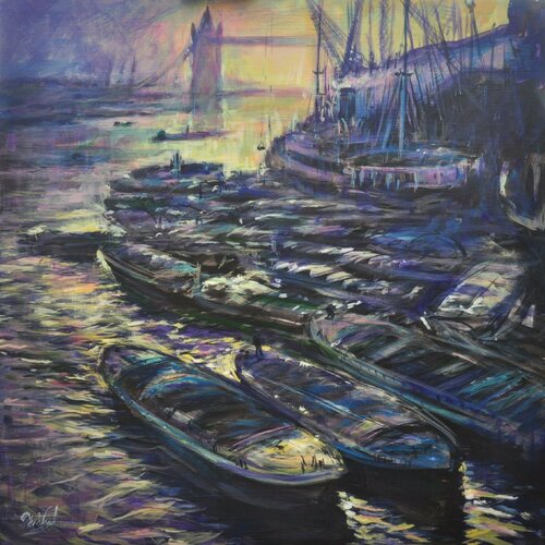 Thames barges by Peter Wood, 회화 for Sale on Singulart