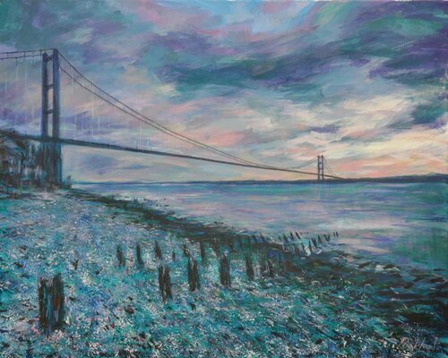 Low tide at the Humber Bridge von Peter Wood, Malerei kaufen auf Singulart
