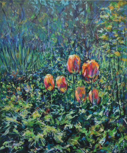 Tulips at Bonby di Peter Wood, Pittura in vendita su Singulart